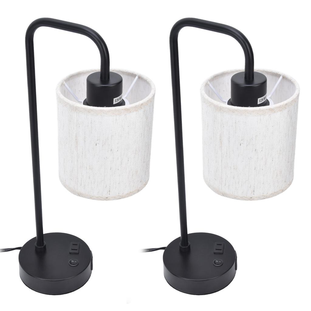 2Pcs Fabric Table Lamp Dual USB Ports Energy Saving Modern Simple Standing Table Lamp for Bedroom