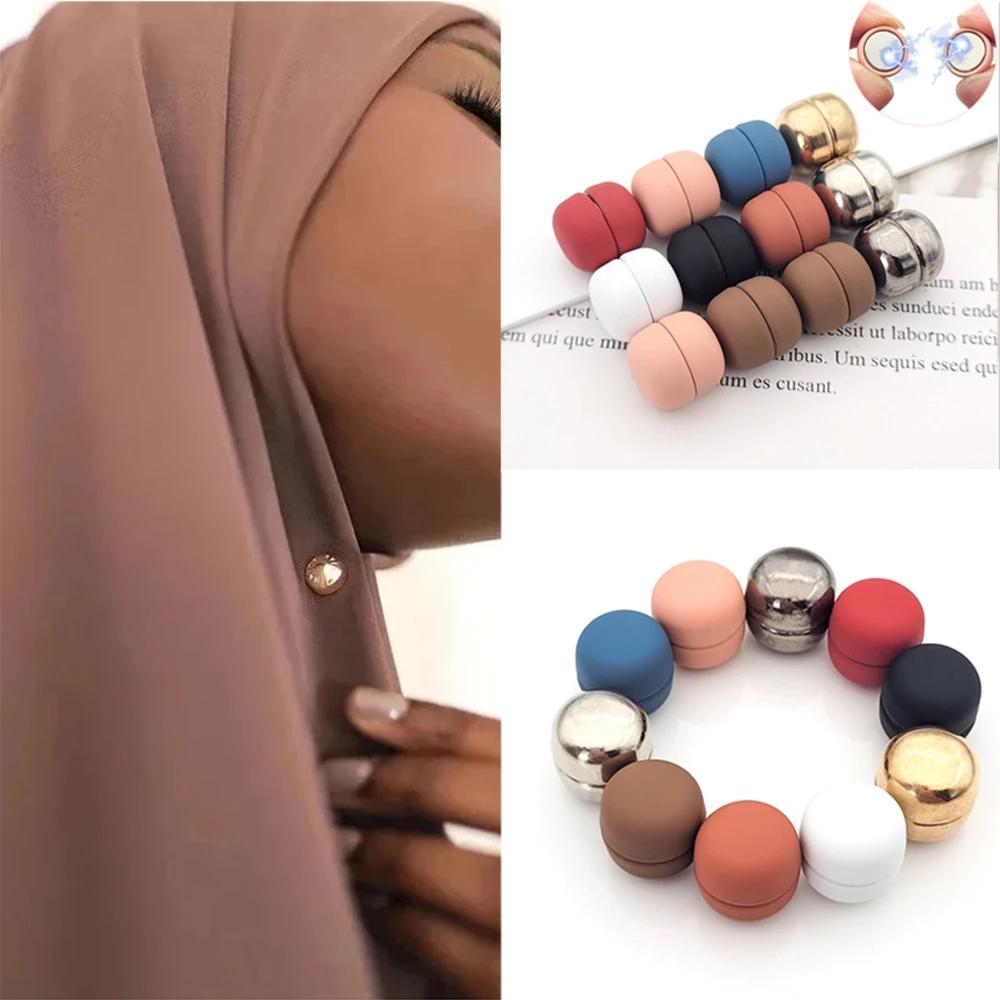 Fashion Matte Silk Scarf Hijab Magnetic Brooch Hijab Round Clip For Women Shawl Muslim Strong Magnetic Button Turban Accessories