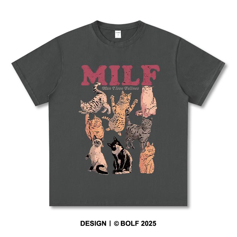 Dámské tričko s potiskem Milf Cat 100% bavlna Nadměrné Vtipná grafická trička pro muže Letní topy Humor Streetwear