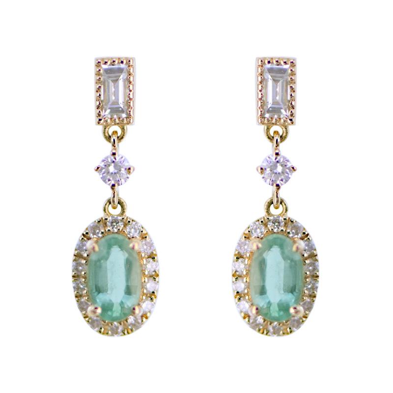 925 Sterling Silver Electroplated 18K Gold Retro Green Zircon Pendant Earrings for Women Fashion Temperament Jewelry Accessories