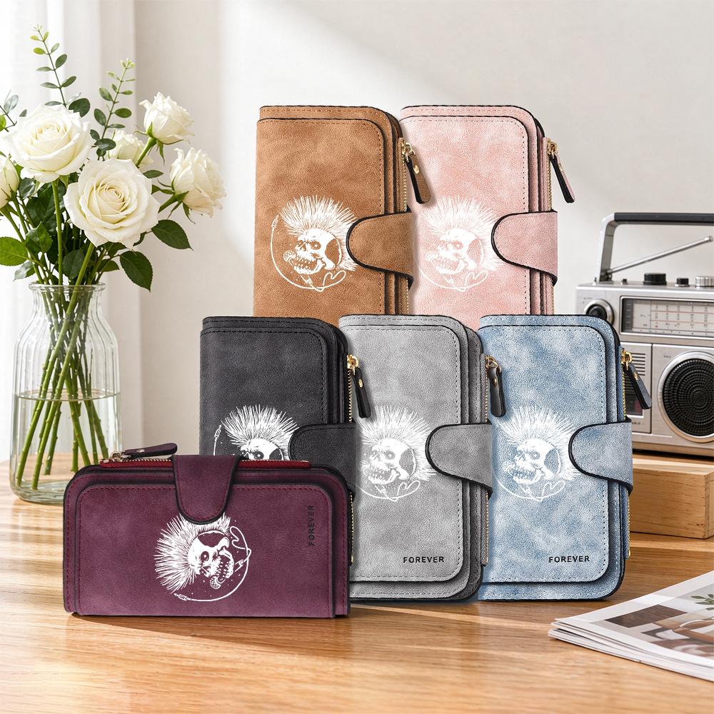 Punk Skull Printed Long Wallet Casual Card Holder Fashion Multi Slot Daily Purse