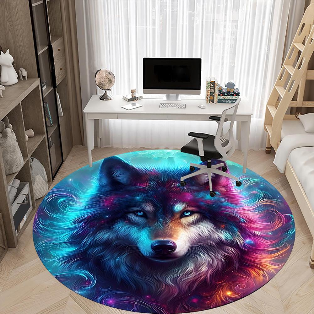 1 Stück Wolf Galaxie Druck Stuhlteppich für Büro Rutschfest, Waschmaschinenfester Teppich für Büro, Zimmer - Feiertagsdekoration, Maschinell hergestellt yy251016089
