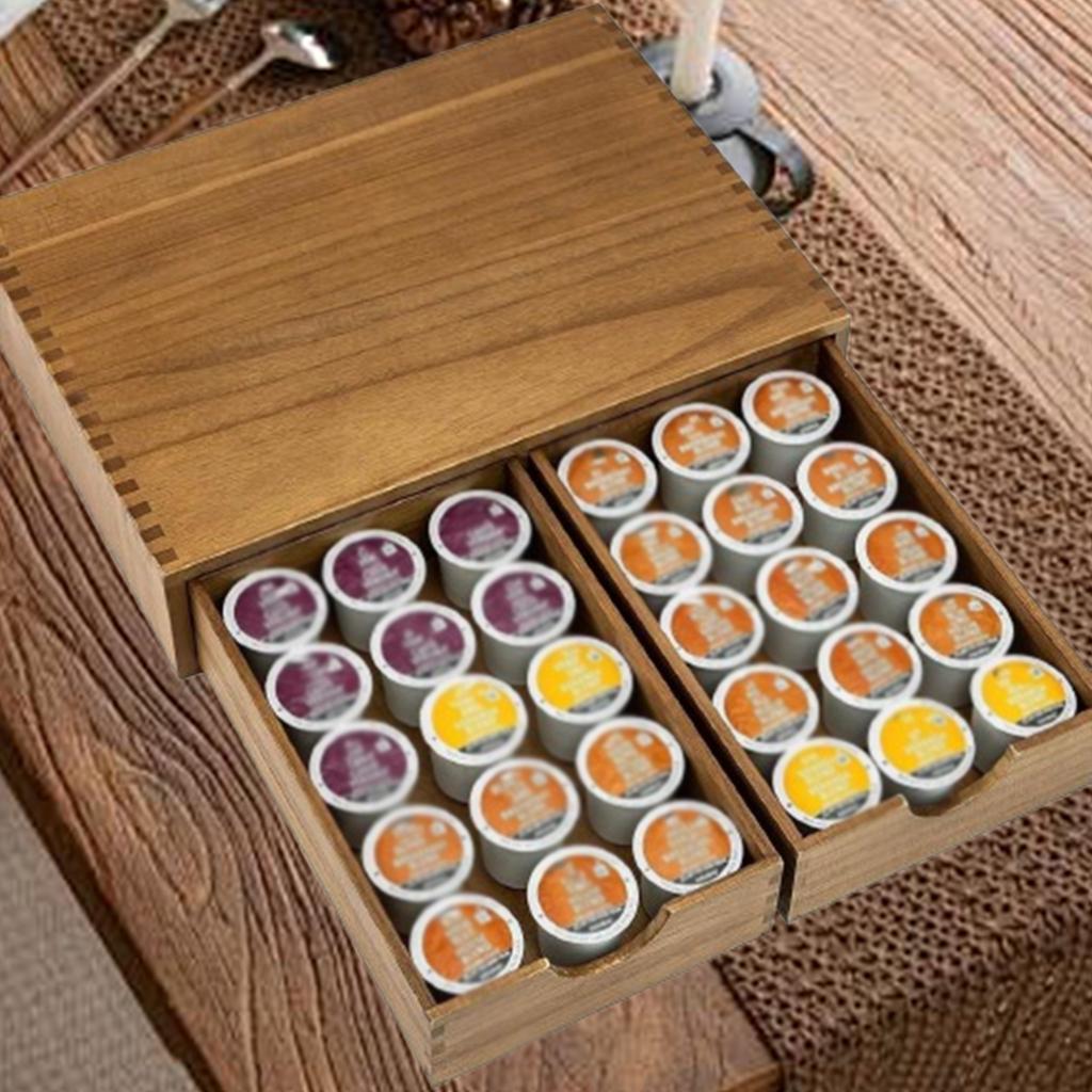 Wooden Coffee Pod Holder Coffee Capsule Drawer Organizer Tea Storage Box for Kitchen Bar Home Coffee Station Organization