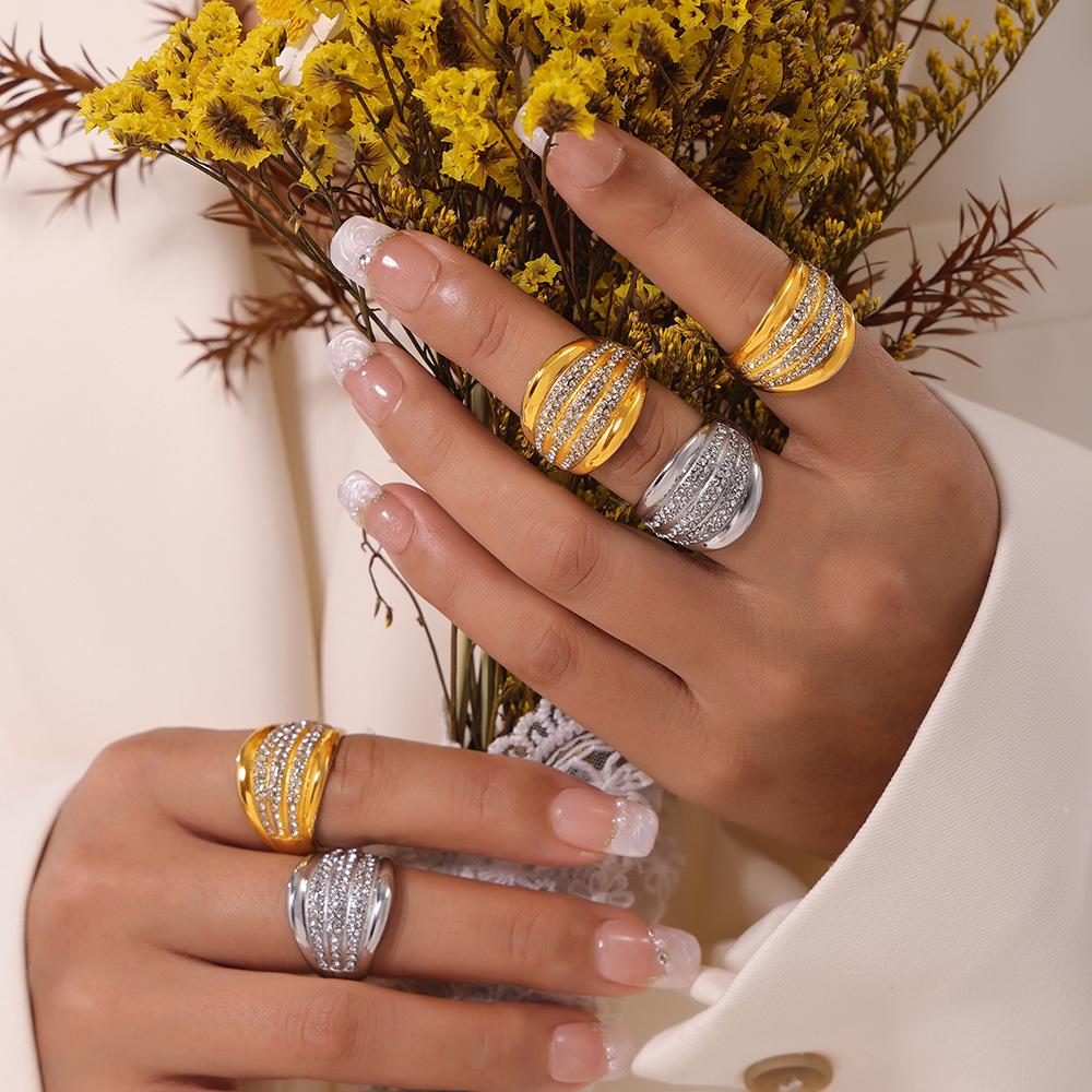 Elegant Women's French Multi-Layer Diamond Ring - Non-Fading, Light Luxury Band, In Stock