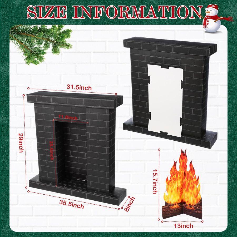 Set Christmas Corrugated Fireplace 35.5 X 29 X 8 Inch Cardboard Fireplace with 3D Fire Flame Prop 3D Life Size Cardboard Cutout