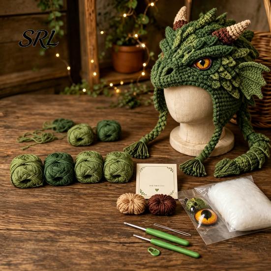 Handcrafted Warm Winter Accessory Animal Hat Crochet Kit, Fantasy Hood DIY Cute Easy Projects with Tutorial Unicorn Fox Frog Earflap Crafting Kit for