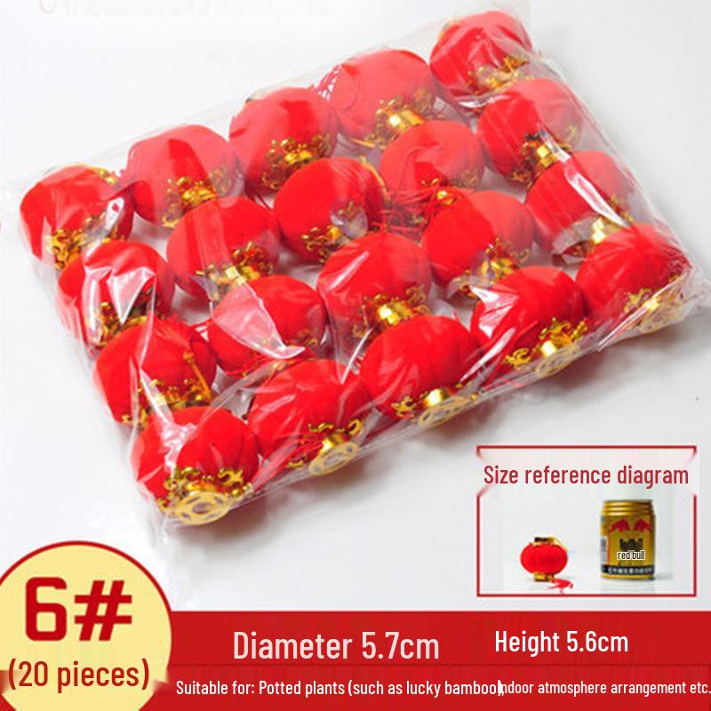 Small Red Wedding Lanterns: Flocked Round Lanterns for New Year, Hanging Ornaments, Bonsai & Balcony Decor Strings