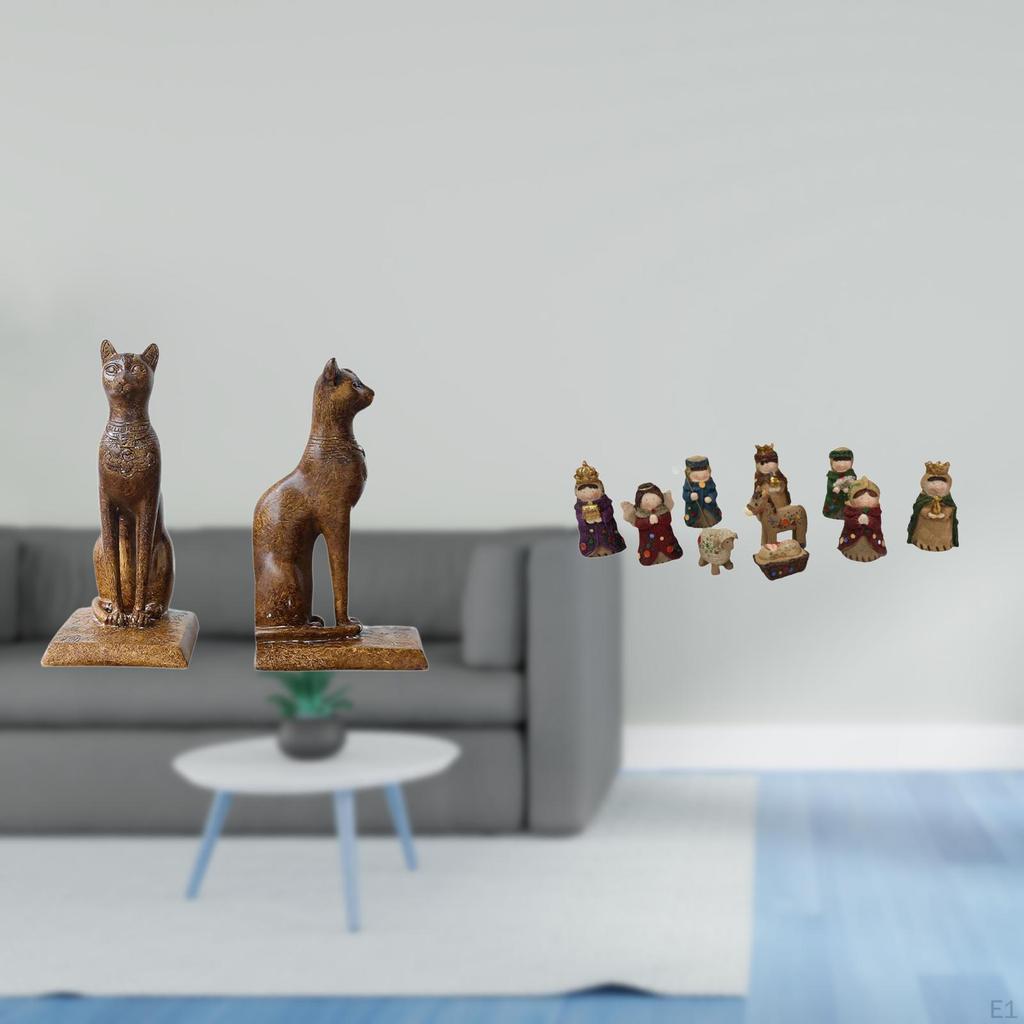 Cat Statues And Christmas Nativity Figurines Set Decorative Bookends Tabletop Ornaments for