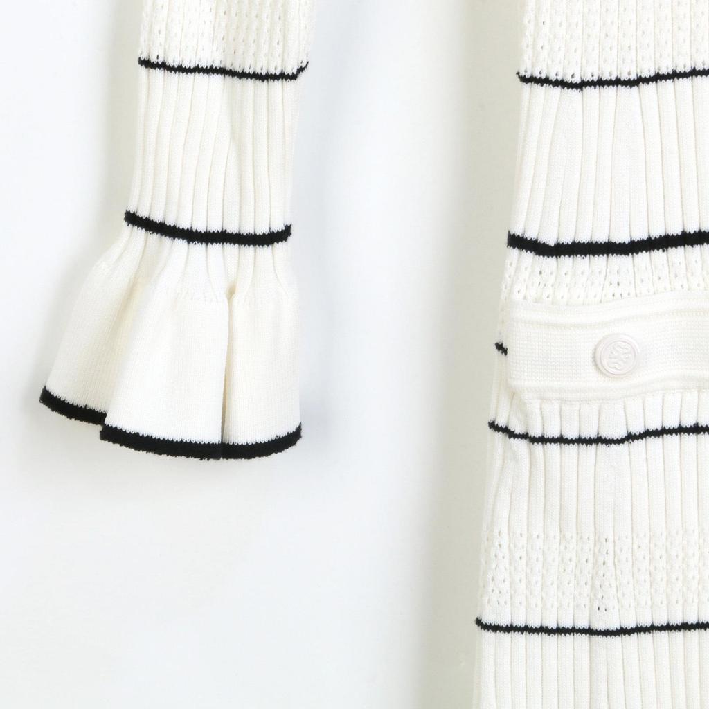 Zhuoya 2025 Elegant French Socialite V-neck Striped Ruffle Hem Long Dress for Women