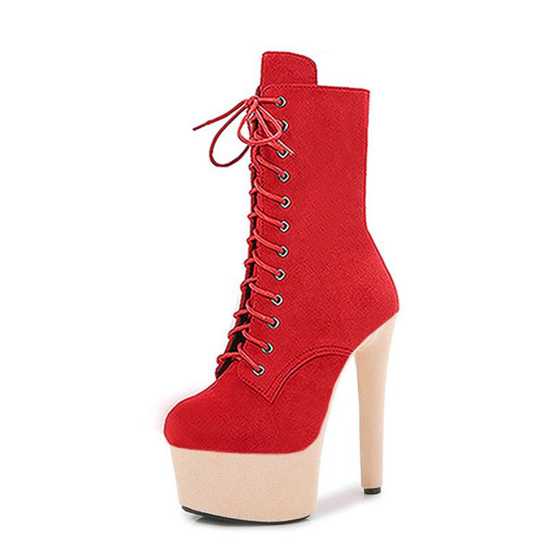 15Cm suede short boots model catwalk shoes women's runway sexy high heels pole dance boots
