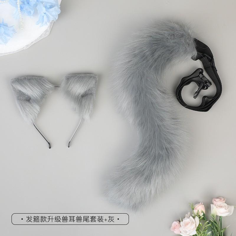 Plush Cat Ears Headband With Matching Tail Fingerless Paw Gloves Cosplay Set Anime Convention