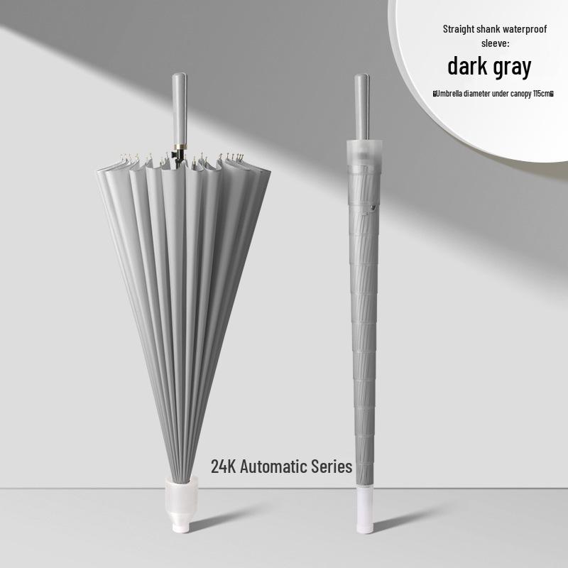 Windproof Solid Color 24-Rib Automatic Business Umbrella - Long Handle Sun and Rain Shield, Ideal for Gifting.