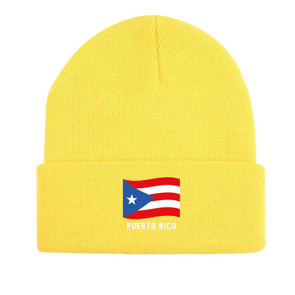 Flag of Puerto Rico Warm Knitted Cap Beanie, Patriotic Skullies Beanies Winter Candy Color Leisure Bobble Hat Knitted Hat Beanie
