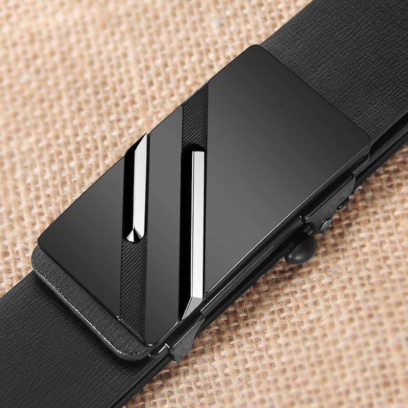 Belt for Men's Casual In-wearing Toothless Automatic Buckle Belt Simple Youth Business Cowhide Belt