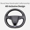 New Design Interior Decoration Full Flat Black Leather Hand Sewing Steering Wheel Cover for tesla Model 3