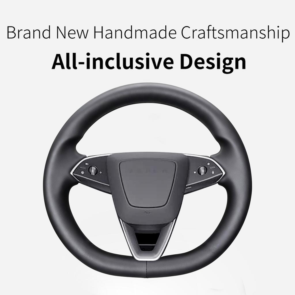 New Design Interior Decoration Full Flat Black Leather Hand Sewing Steering Wheel Cover for tesla Model 3