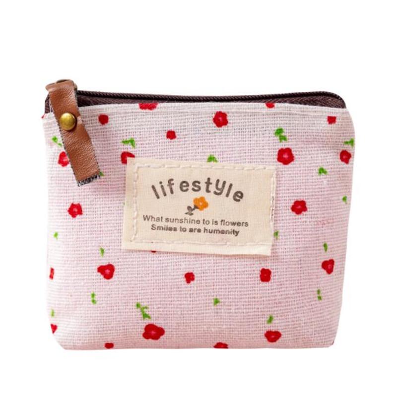 Fashion Flower Pattern Coin Purses Small Fresh Canvas Coin Wallet Lady Girls Earphone Coin Key Money Storage Bag Zipper Pouch