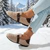 Women Fuzzy Shearling Mules Buckle Strap Fur Lined Slip On Warm Winter Casual Flat Loafers