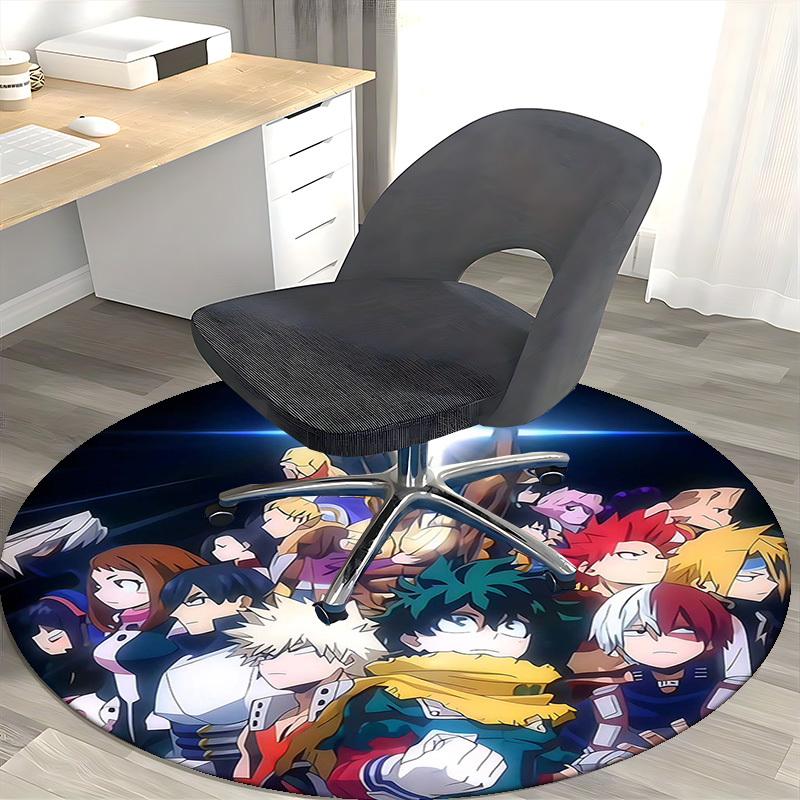1pc My Hero Academia Characters Round Carpet - Anime Design Chair Mat, Office Gift, Seasonal Decor, Suitable for Home, Living Room