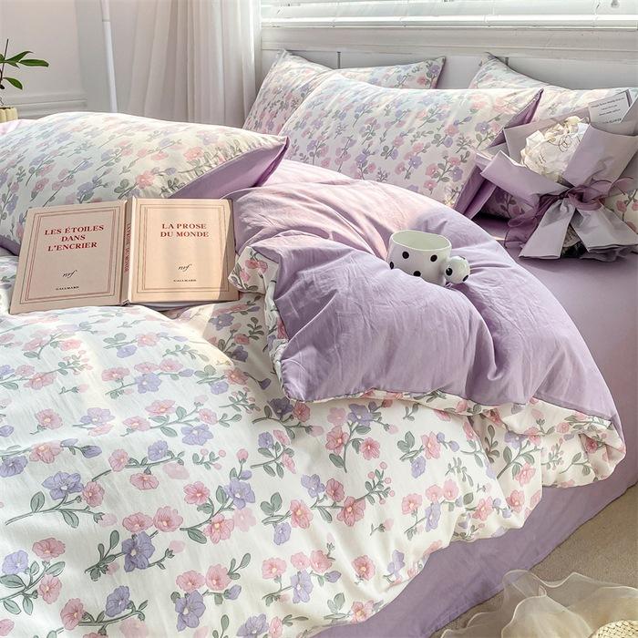 Class A Maternal And Infant Grade Small Fresh 100 Washed Cotton Four-Piece Set Student Dormitory 3Pcs Set Polished Cotton Full Quilt Cover Hat