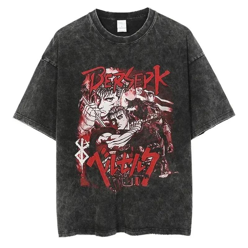 

Summer Berserk Pure Cotton Printed Washed T-shirt Men Vintage Anime Guts Graphic Tshirt Hiphop Streetwear Casual Y2k 3XL