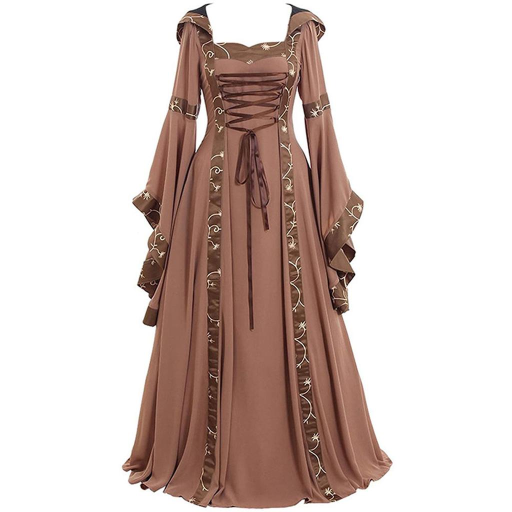 Witch Halloween Cosplay Plus size Women Medieval Gothic Hooded Maxi Dress Victorian Party Formal Gown Renaissance Steampunk