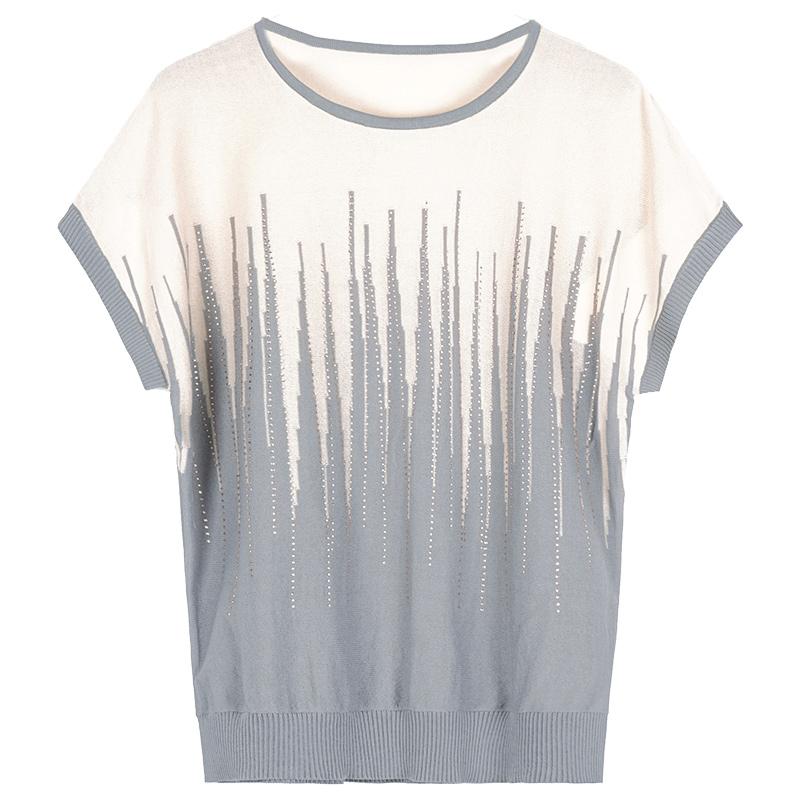 Women Sweaters Pullovers 2025 Summer Short Sleeve O-Neck Print Knitted Sweater Women Tops Pullover JJ310