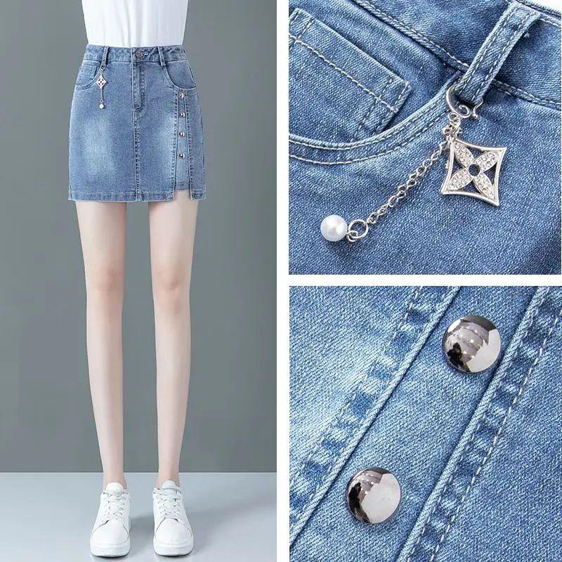 Summer New Slim High Wait Denim Short Skirt Women Washed Korean Fashion Simple Pocket Zipper Straight Shorts