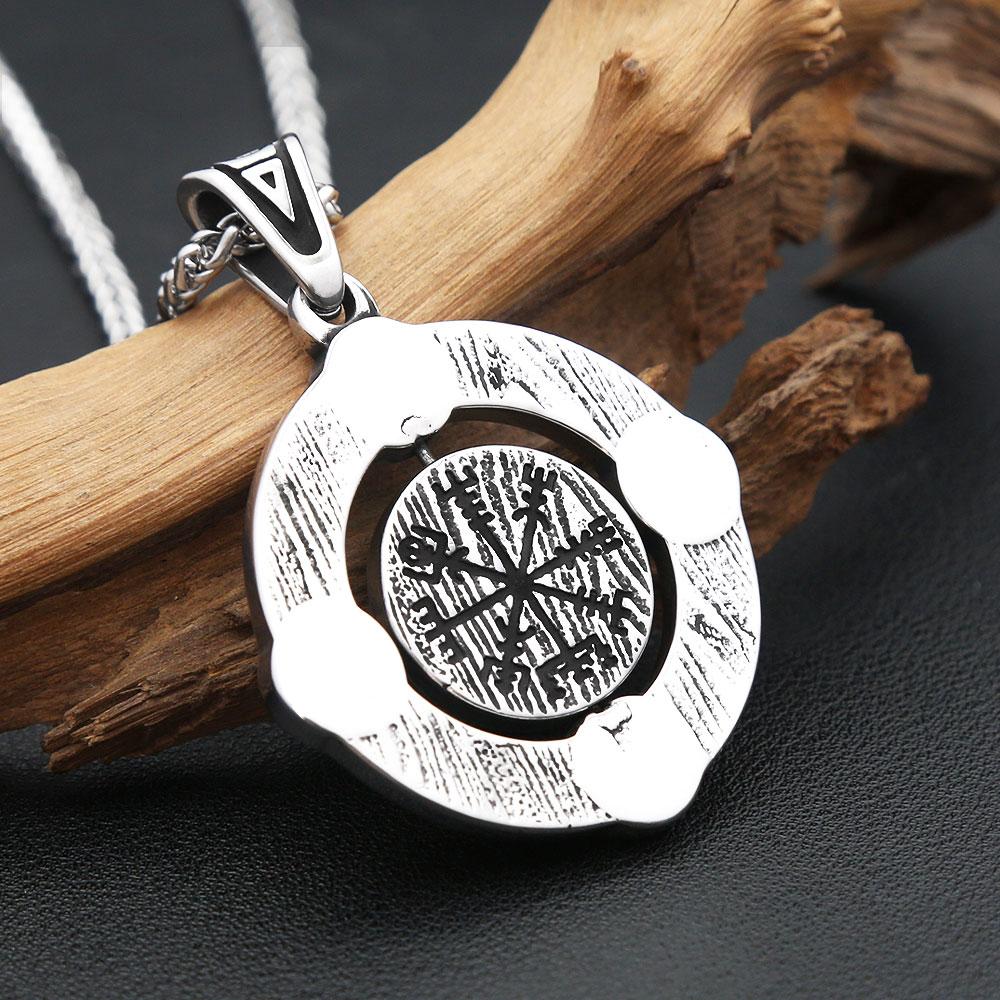 Nordic Vikings Rotate Rune Pendant Necklaces For Men 316L Stainless Steel Viking Compass Necklace Fashion Amulet Jewelry Gifts
