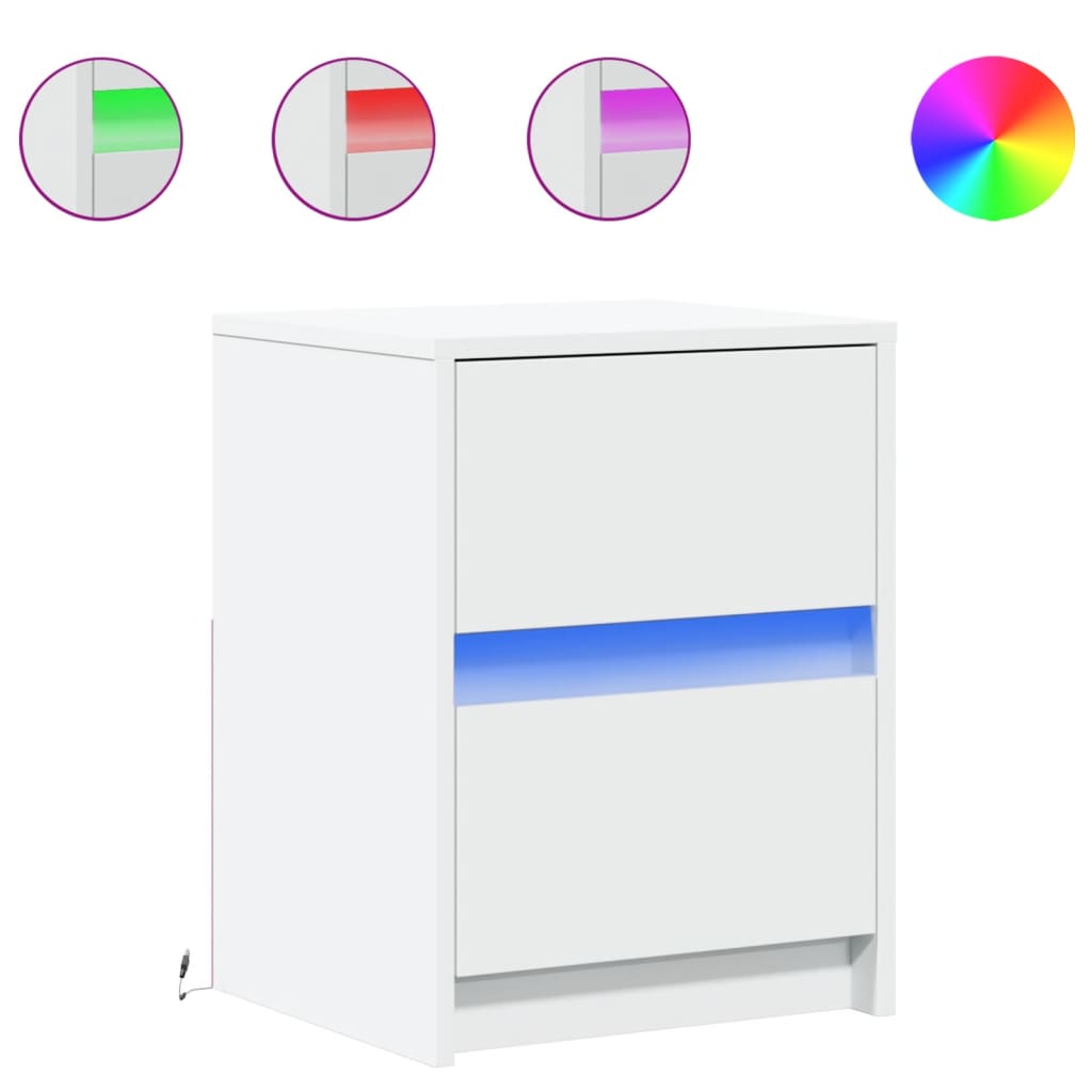 Vidaxl Szafki Nocne Z Led, 2 Szt., Białe, Materiał Drewnopochodny