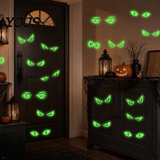Glow in The Dark Window Decals Luminous Cat Eye Sticker, Peeping Eyes Funny Wall Decor Decal, Waterproof PVC Creative Art for Halloween Decoration