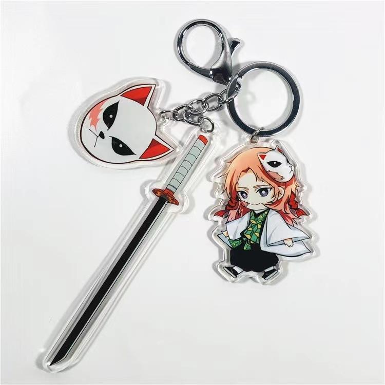 Demon Slayer Keychain Acrylic Charm with Sword Tanjiro Zenitsu Nezuko Anime Cosplay Accessories