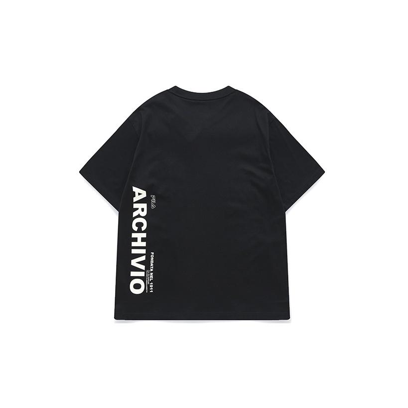 Fila Letter Big Logo Sports Casual Round Neck Fashion Loose Short Sleeve Drop Shoulder T-Shirt Men T-Shirt Black F11M219105FBK