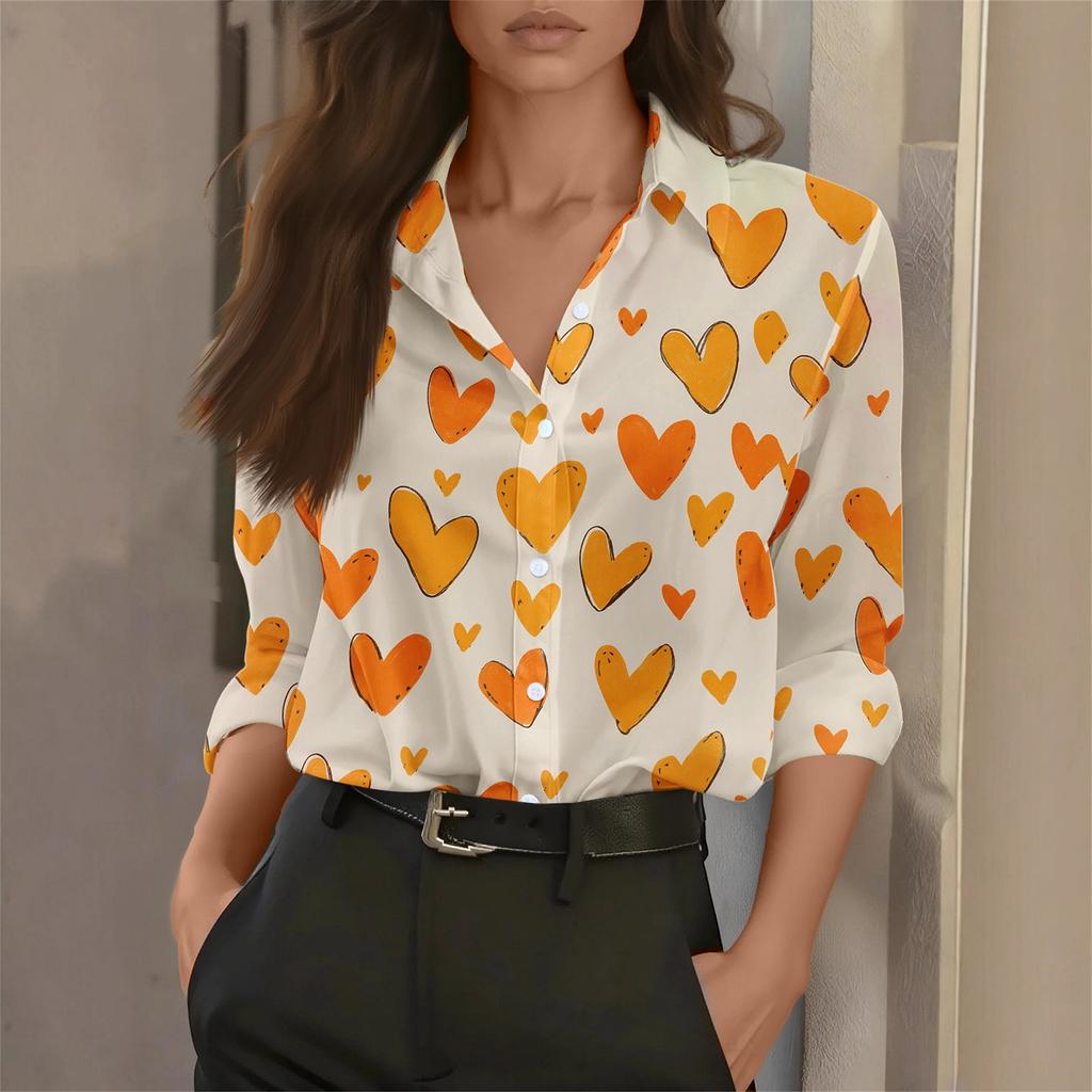 Women's Shirt Blouse Print Button Long Sleeve Casual Basic Shirt Collar Regular Top