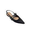 Fashion Black Pink Silk Slingback Sandals Women Designer Pointed Toe Crystal Band Summer Shoes Woman Back Strap Sandalias Mujer Size 43