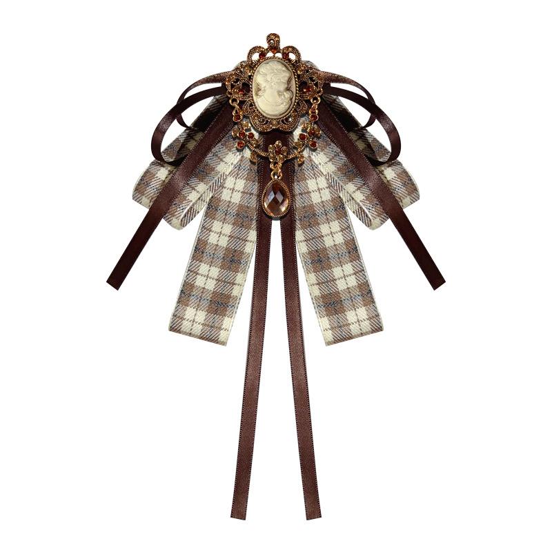 Retro Fabric Bow Brooch Crystal Beauty Head College British Style Shirt Collar Pin Bowknot Lapel Pins for Women Accessories