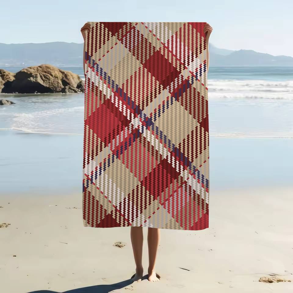 Scottish Tartan Print Beach Towel Colorful Bath Towels For Girl Microfiber Quick Dry Custom Sand Free Beach Yoga Spa Gym Pool