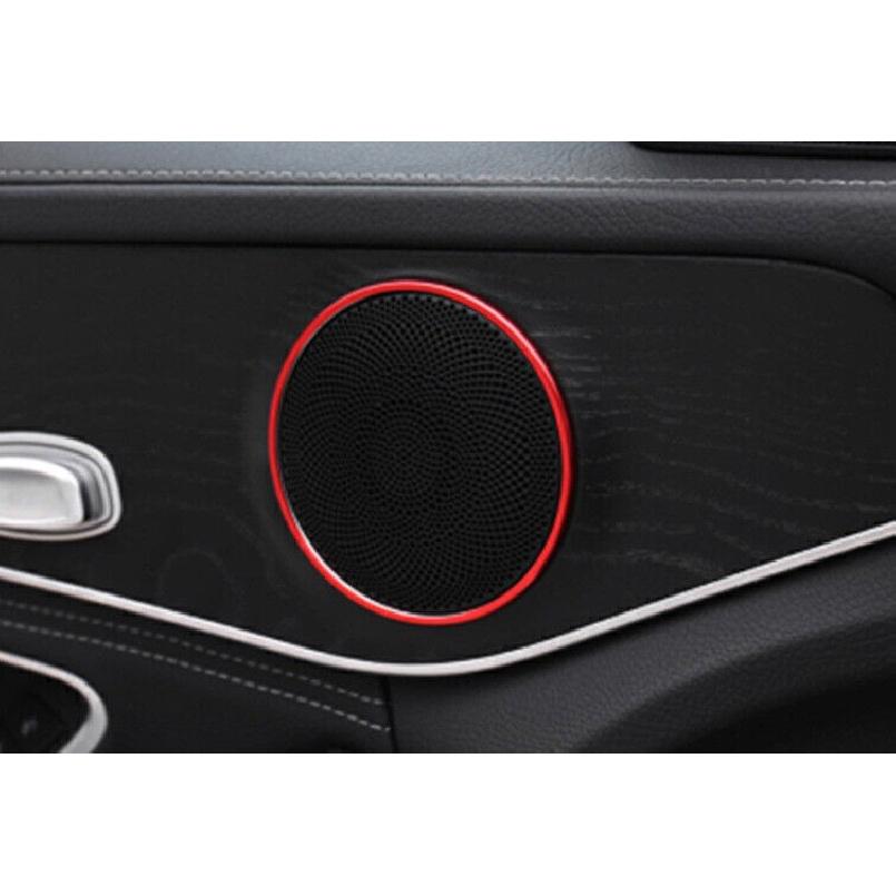For Mercedes-Benz GLC 2016-2022 Red Alloy Inner Door Speaker Sound Ring Trim 4pc