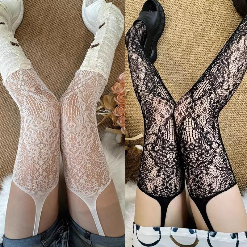 Lolita Sweet Girls Punk Style Floral Tights Colorful Thigh High Stockings Sheer Fishnet Suspender Tights Garter Belt Pantyhose
