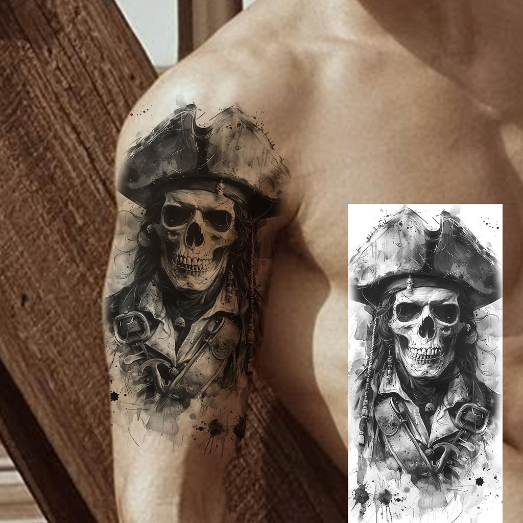 1 Blatt Gruseliger Sensenmann Totenkopf Temporäre Tattoos Halloween Tattoos Langlebig Wasserdicht Tiger Wolf Bestie Fake Tattoo Aufkleber