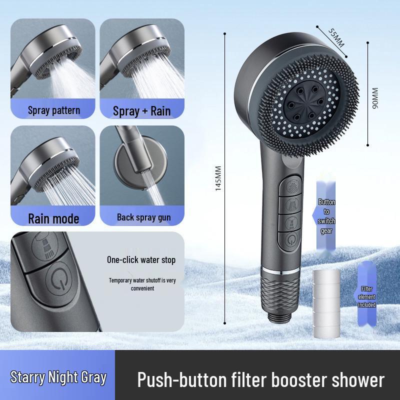 Four-Function Pressurized Lotus Shower Head with Bathing Brush