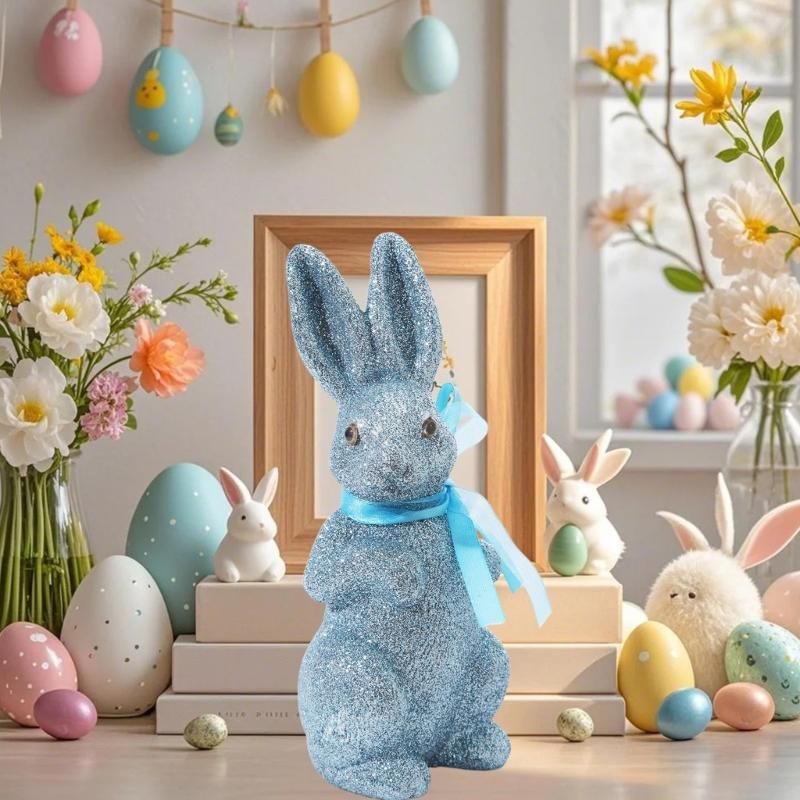 User Friendly Glittering Easters Rabbit Statue Colorful Portable for Holiday DIY Decorations Safe for Children