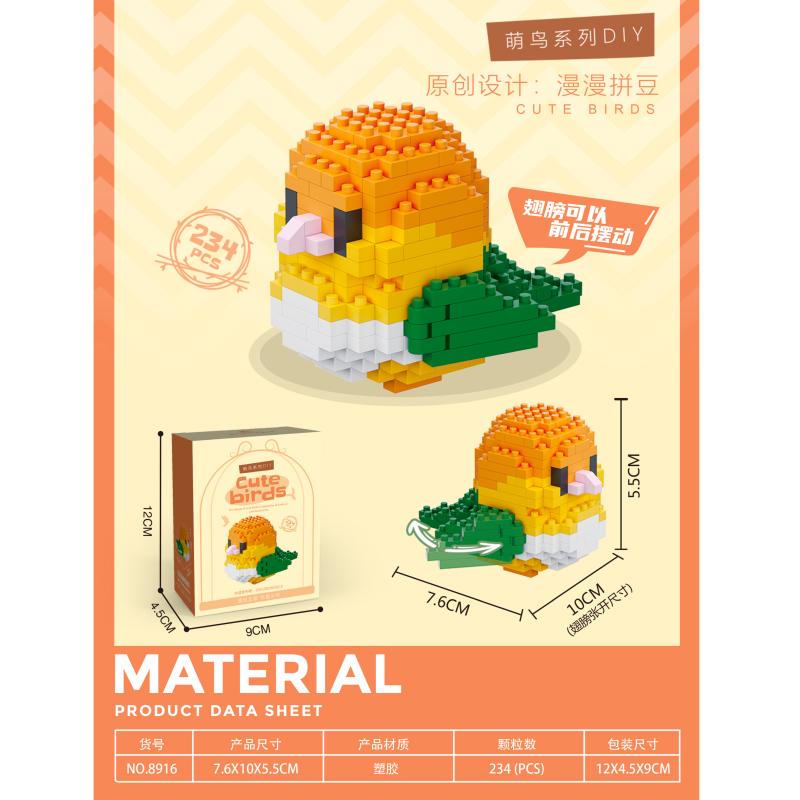 Cute Colorful Parrot Small Particle Building Block Micro Blocks Toys Sets Animals 3D Models Ornament Gifts