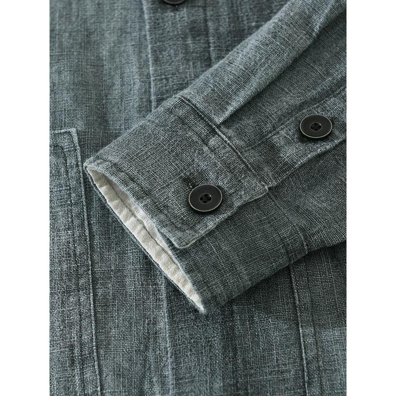 Spring and Autumn Japanese-Style Retro Chinese Stand Collar Cotton and Linen Jacket Men Chinese Style Asian Washing Water Linen Shirt Outwear Thin