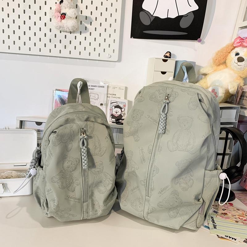 Schoolbag Student schoolbag Junior high school Korean version bear print texture backpack College style Campus class travel backpack