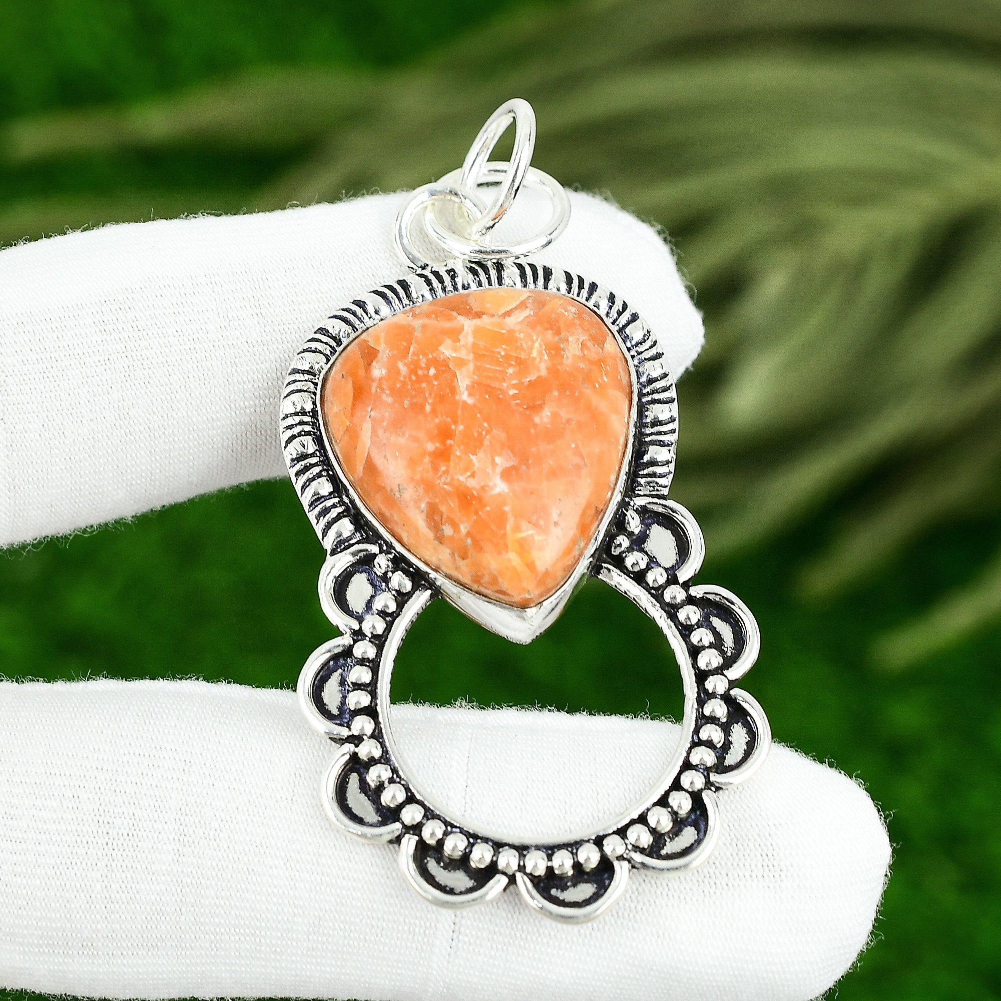 

Pear Sunstone Gemstone Boho Bezel Wedding Daughter New Pendant Sterling Silver