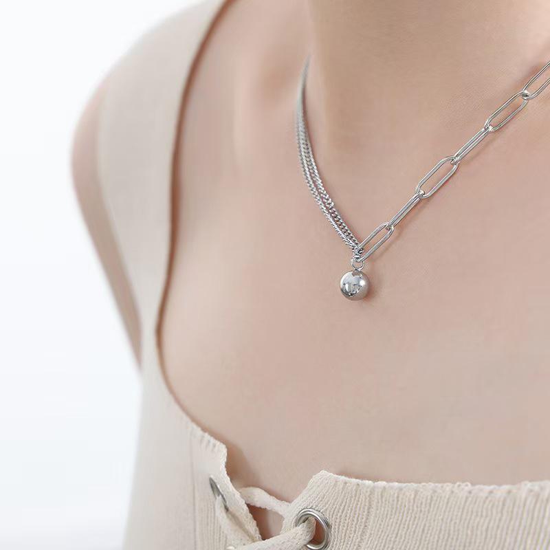 Elegante Titanstahl-Perlenketten-Halskette - Nicht verblassend, Schlichtes High-End-Design für Damen