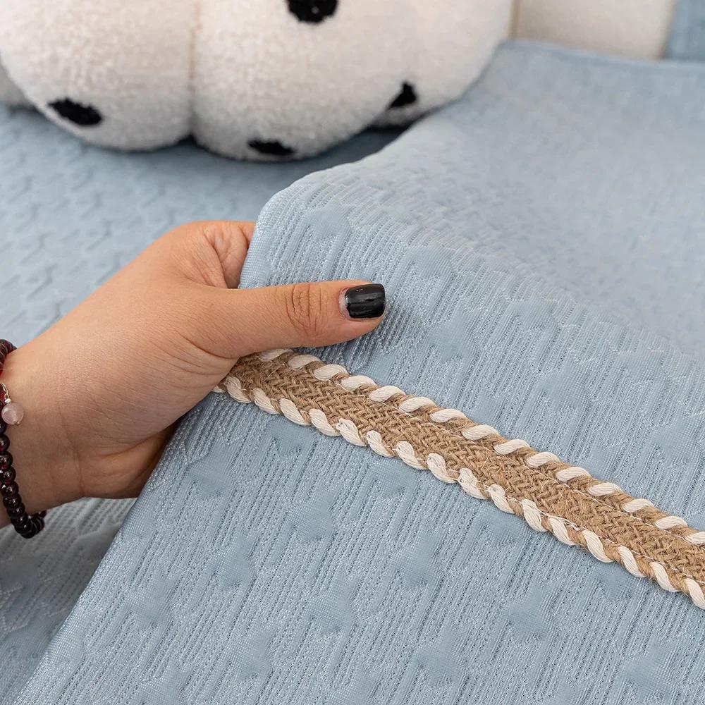Cool Feeling Knitted Summer Sofa Cushion 2025 New Simple Non-slip Solid Color Cushion Fabric Sofa Cover Cloth Cover Towel