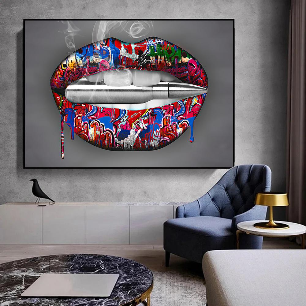 Posters Print Wall Art Painting Home Decor Sexy Women Red Lips Waterproof Canvas Paintings Picture for Living Room Decoration