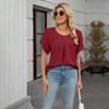 Spring and Summer New Style Solid Color Round-neck Short-Sleeved Pleated Loose Top for Women